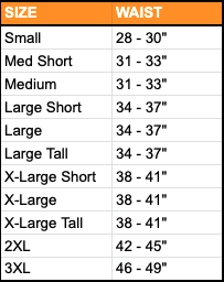 Waist Size Chart for Sitka Waders